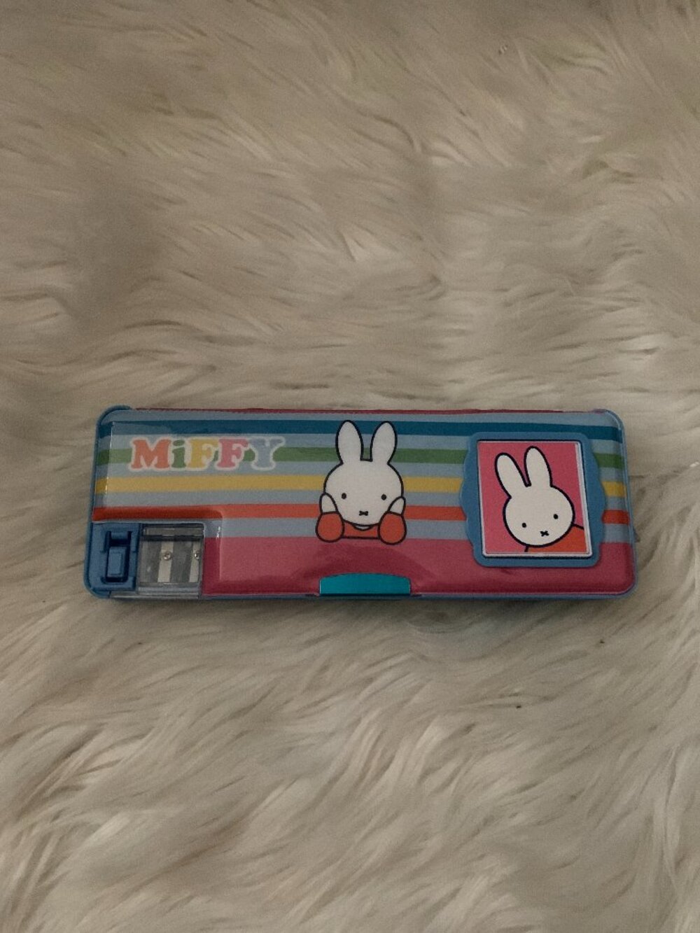 MIFFY Striped Retro Hard Pencil Case in Blue Multi